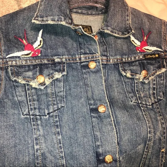 Lucky Brand Denim True Love is Forever Tattoo Jacket Medium - Picture 9 of 16